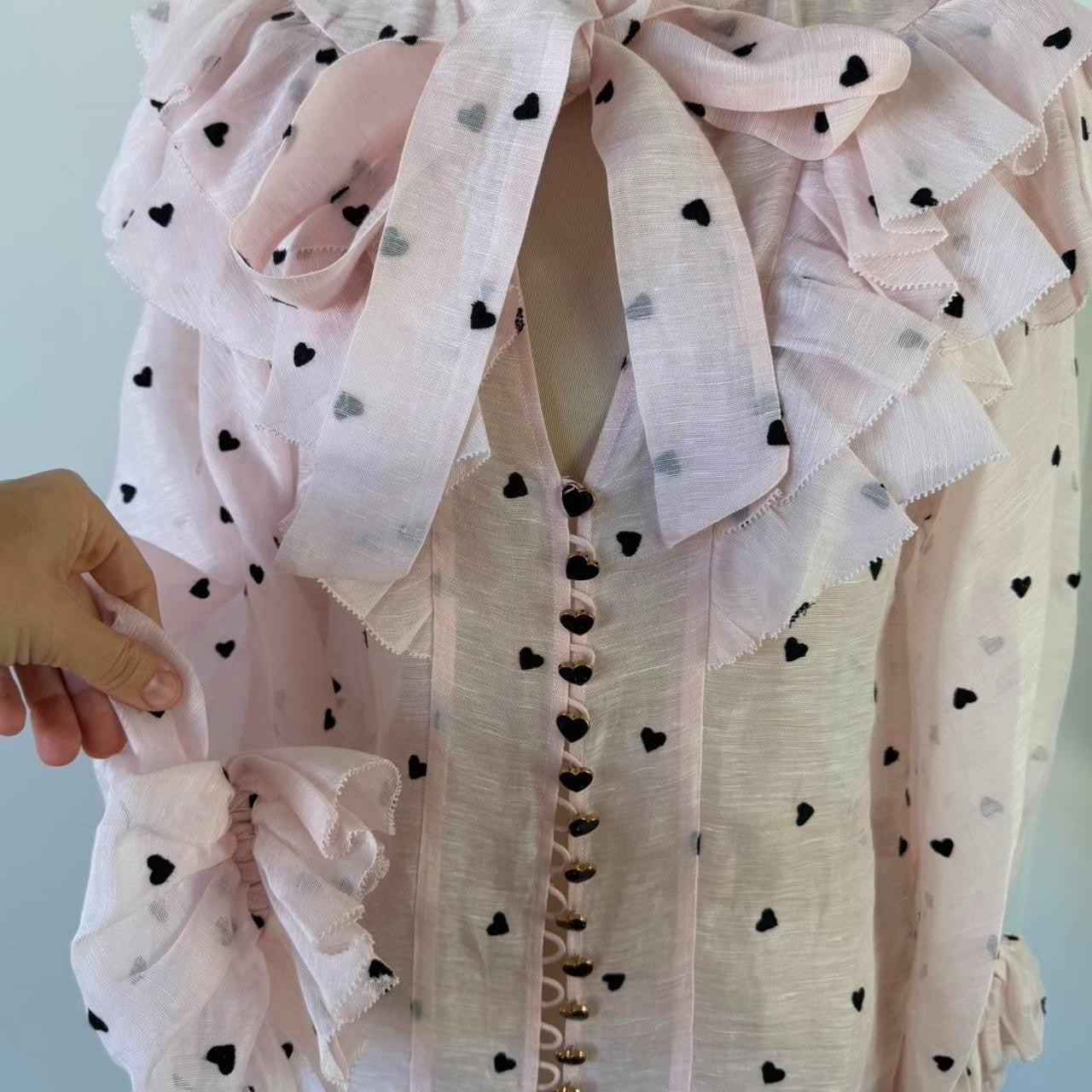 Zimmermann Crush pink heart print set blouse and set size 0/0P - 8 au/uk