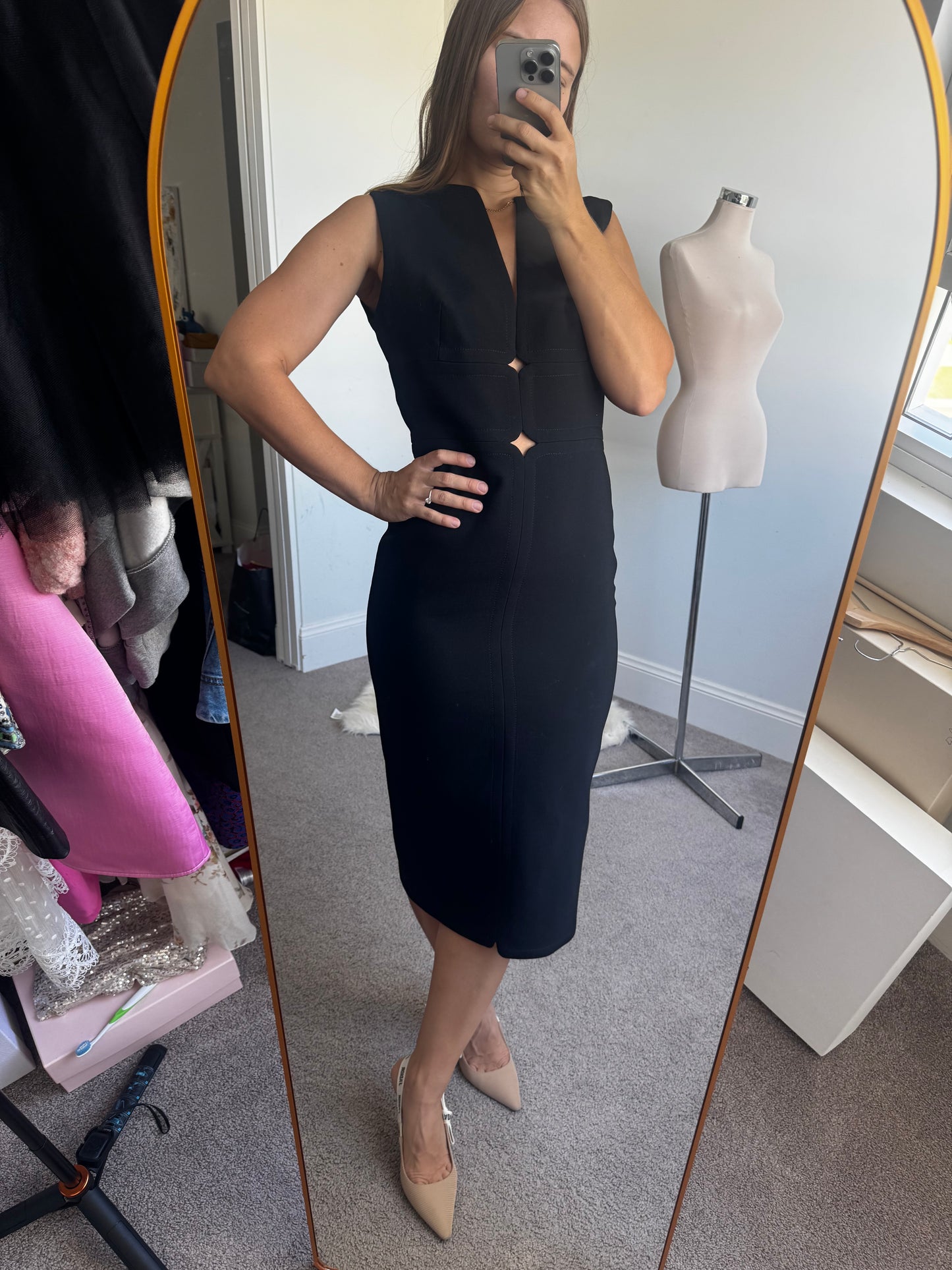 Versace Black Cutout Midi Sheath Dress Size 38