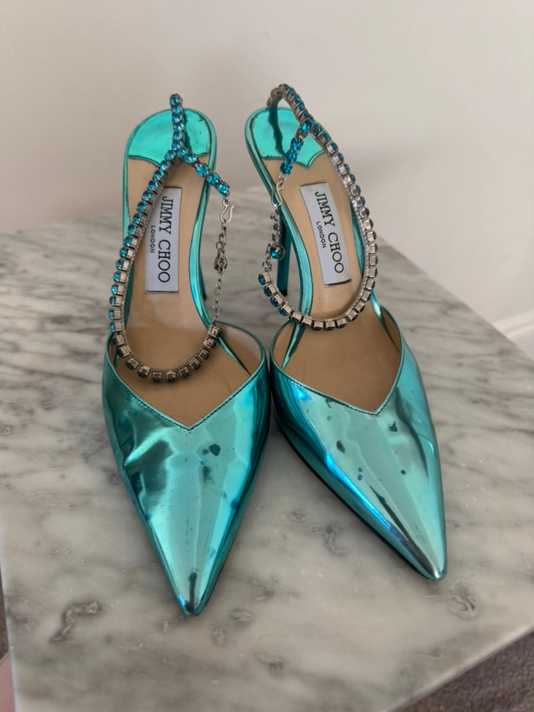 Jimmy Choo Saeda Metallic Heels Size 39 Fair Condition