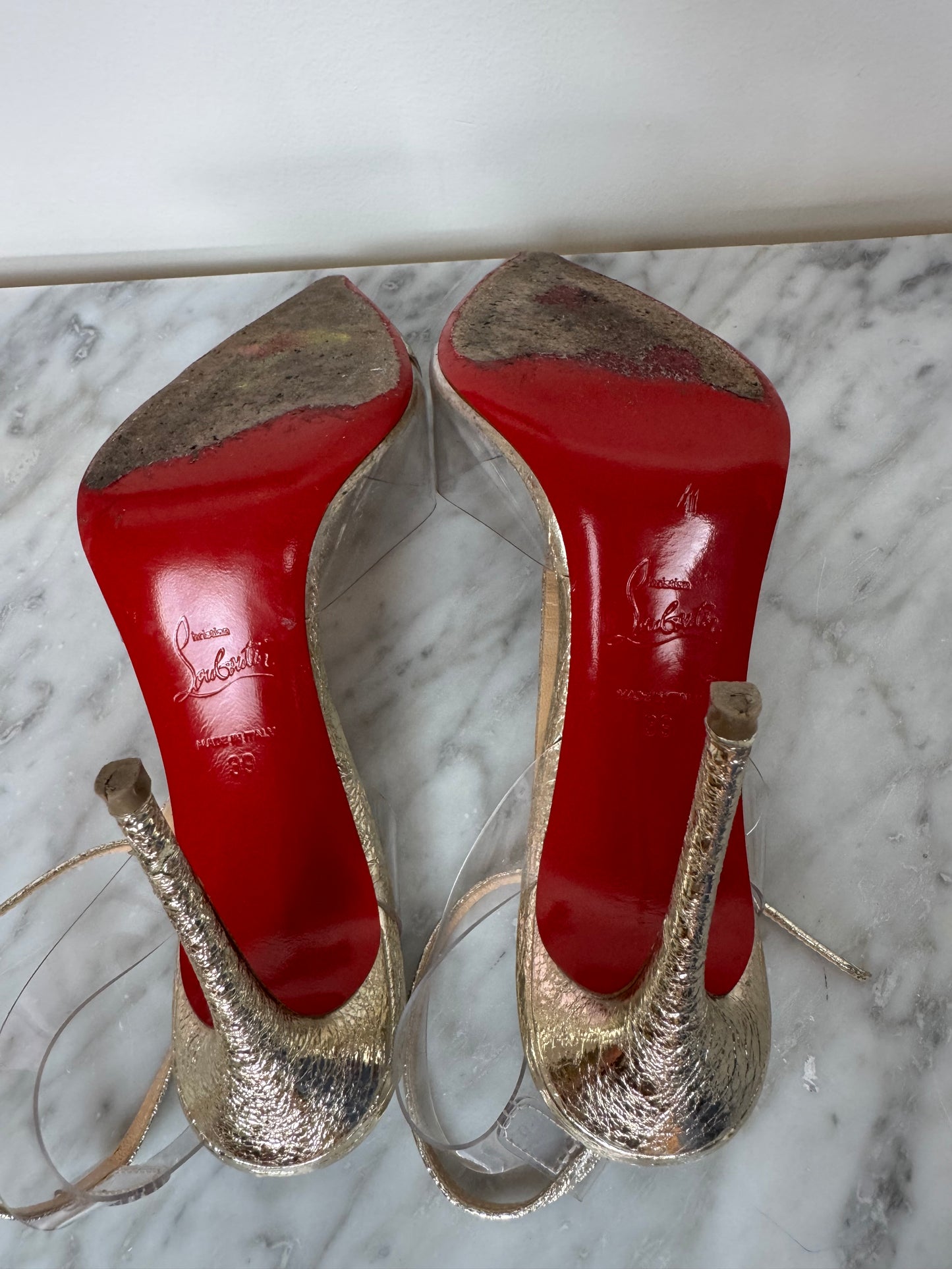 "Christian Louboutin Women's Nosy Spikes Pumps PVC and Leather 100"