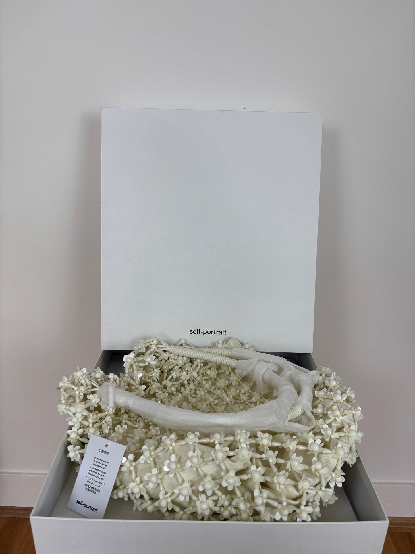 Self-portrait Cream Beaded Large Tote