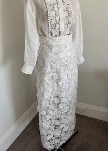 ZIMMERMANN Raie Belted Guipure Lace Midi Skirt In Ivory size 1 skirt