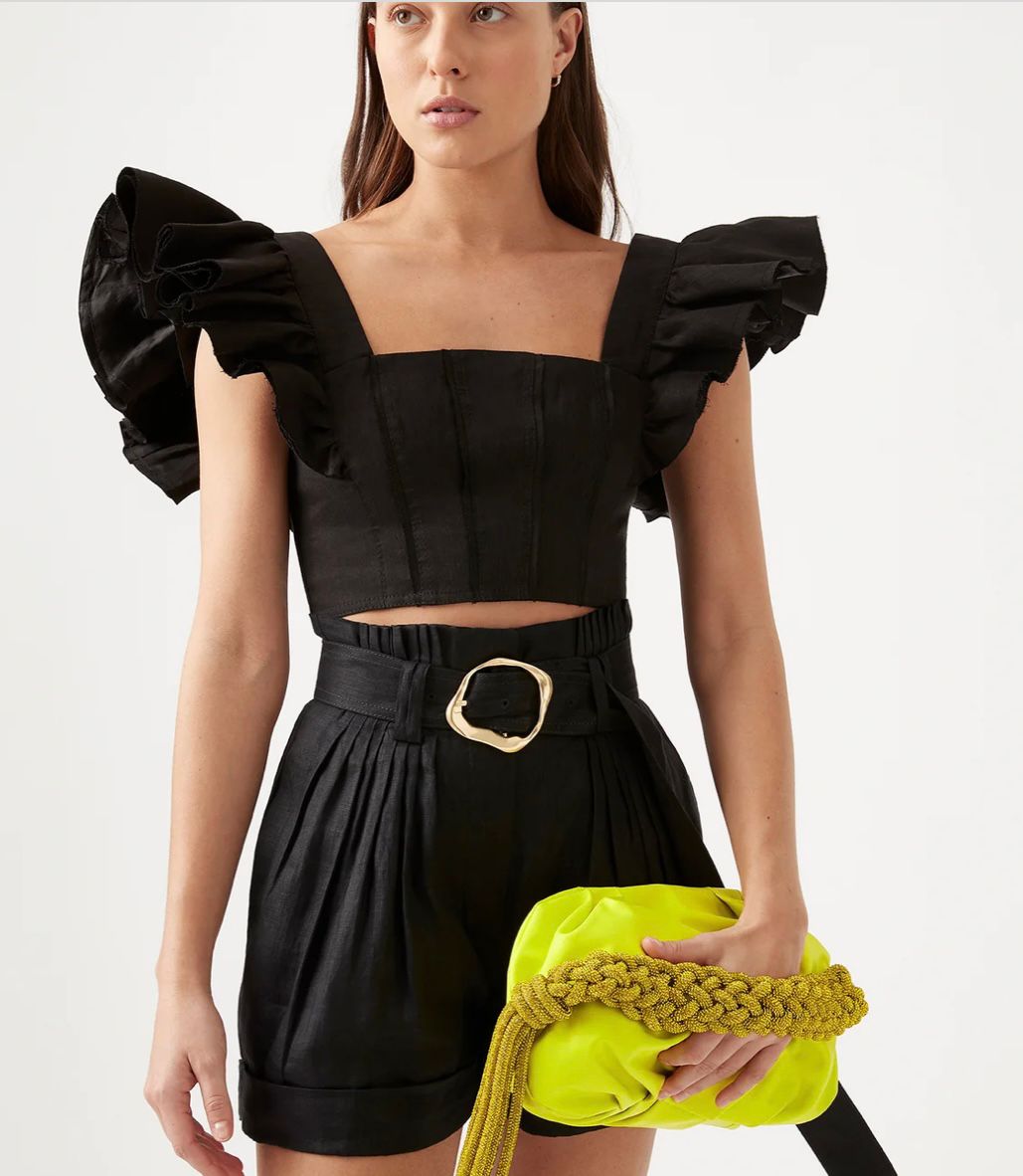 Aje Vanades Frill Top Size 8 in Black