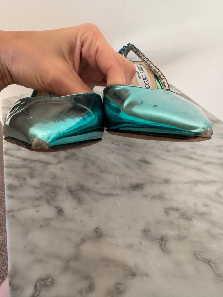 Jimmy Choo Saeda Metallic Heels Size 39 Fair Condition