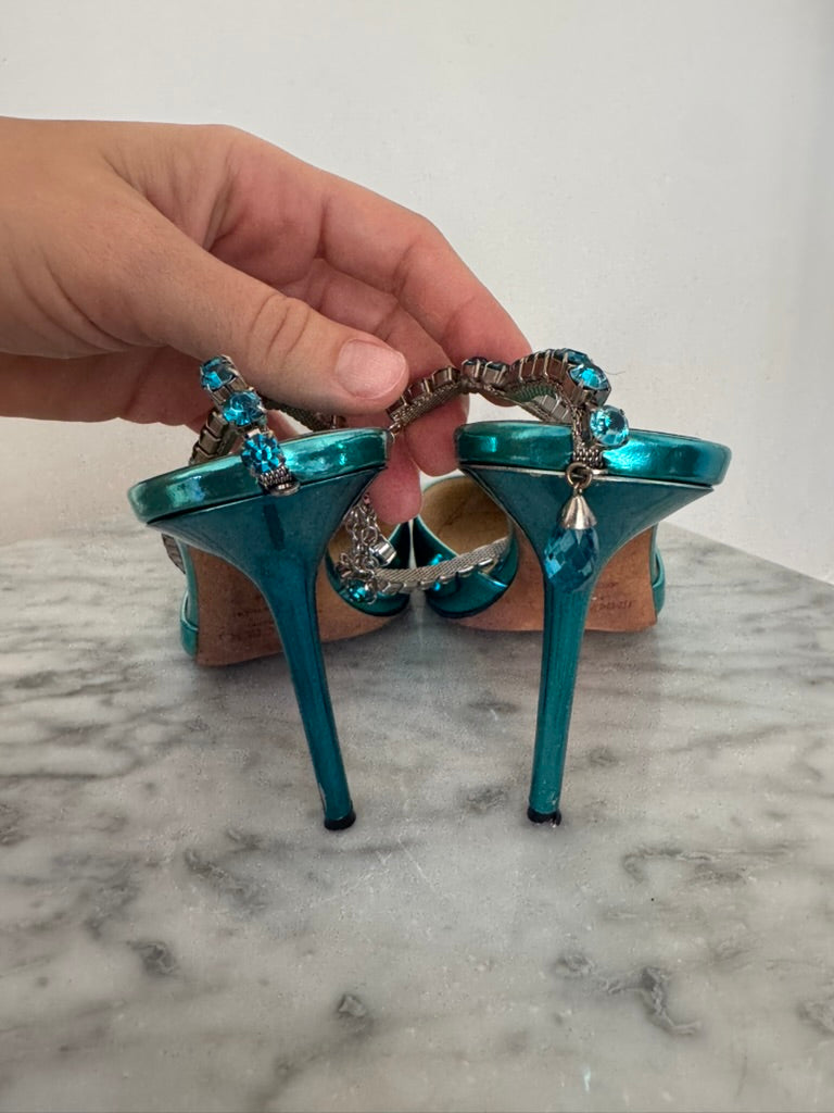 Jimmy Choo Saeda Metallic Heels Size 39 Fair Condition