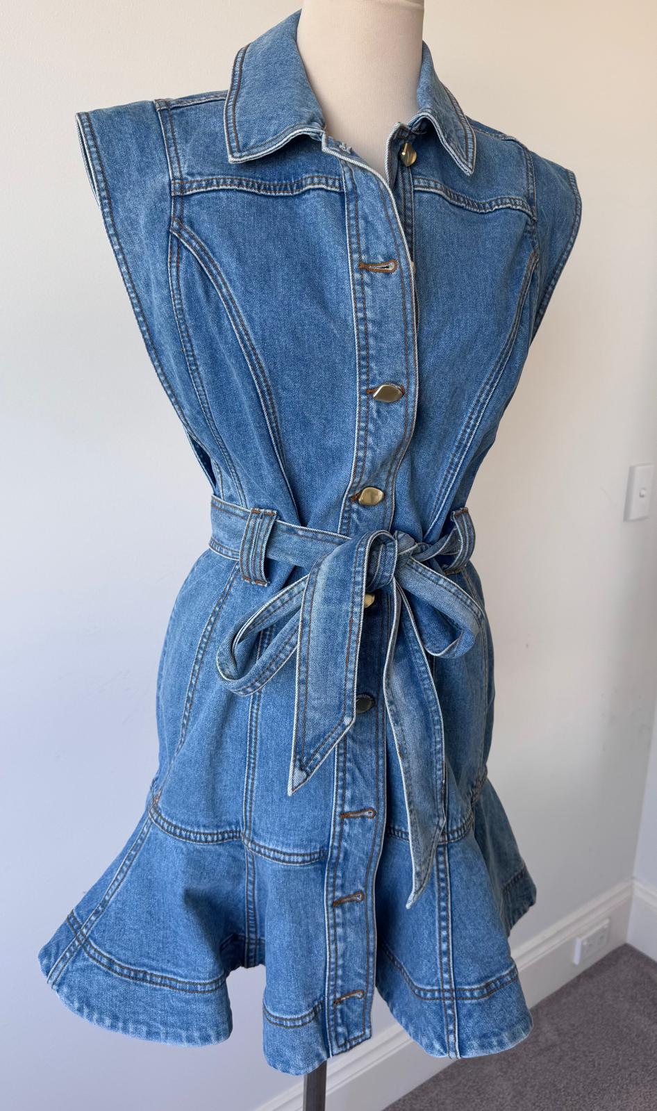 Aje Denim Ruffle Mini Dress size 8