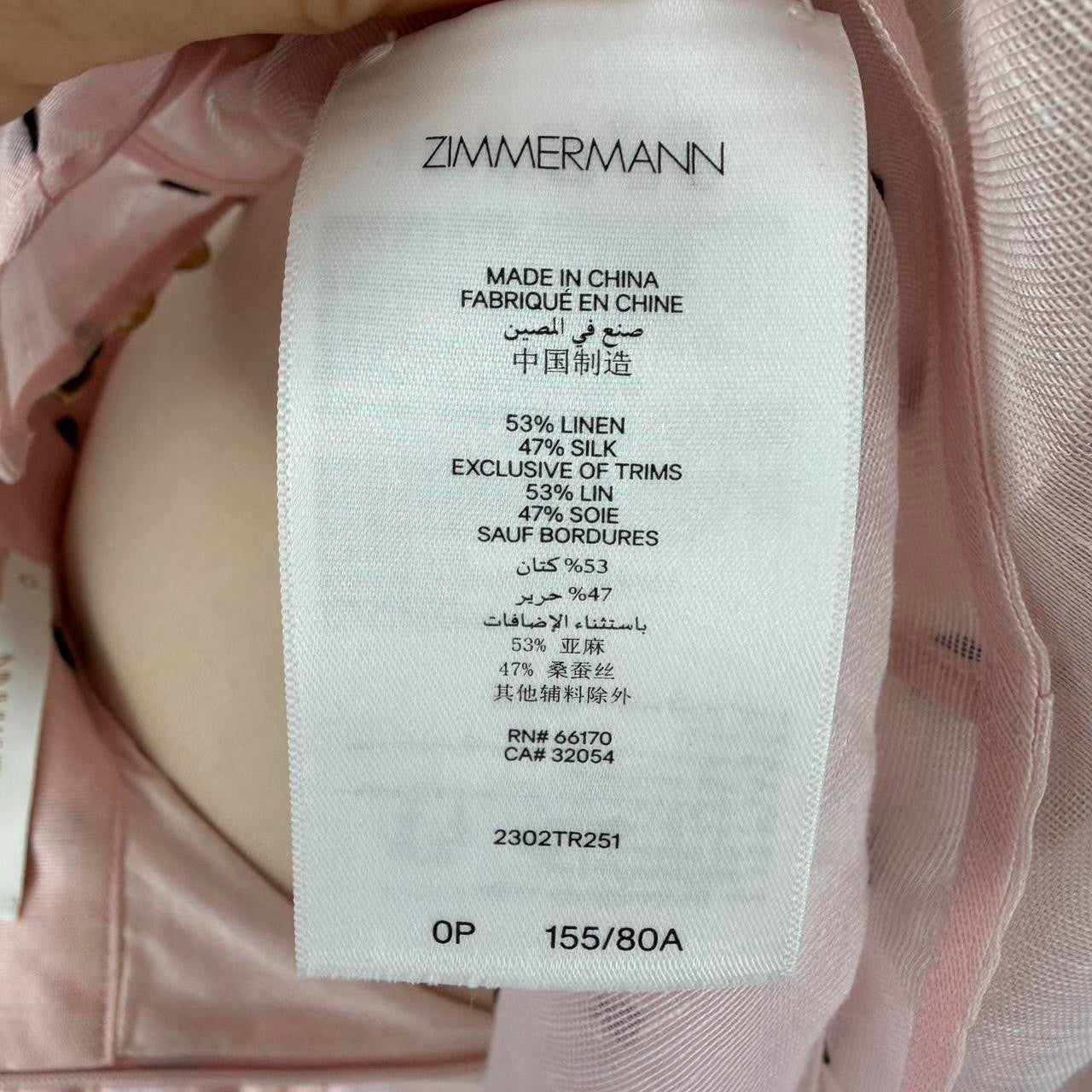 Zimmermann Crush pink heart print set blouse and set size 0/0P - 8 au/uk