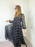 Zimmermann Dress Size 0 AU 6-8 US 2-5 Sunray Midi Pleated Polkadot Black Elegant