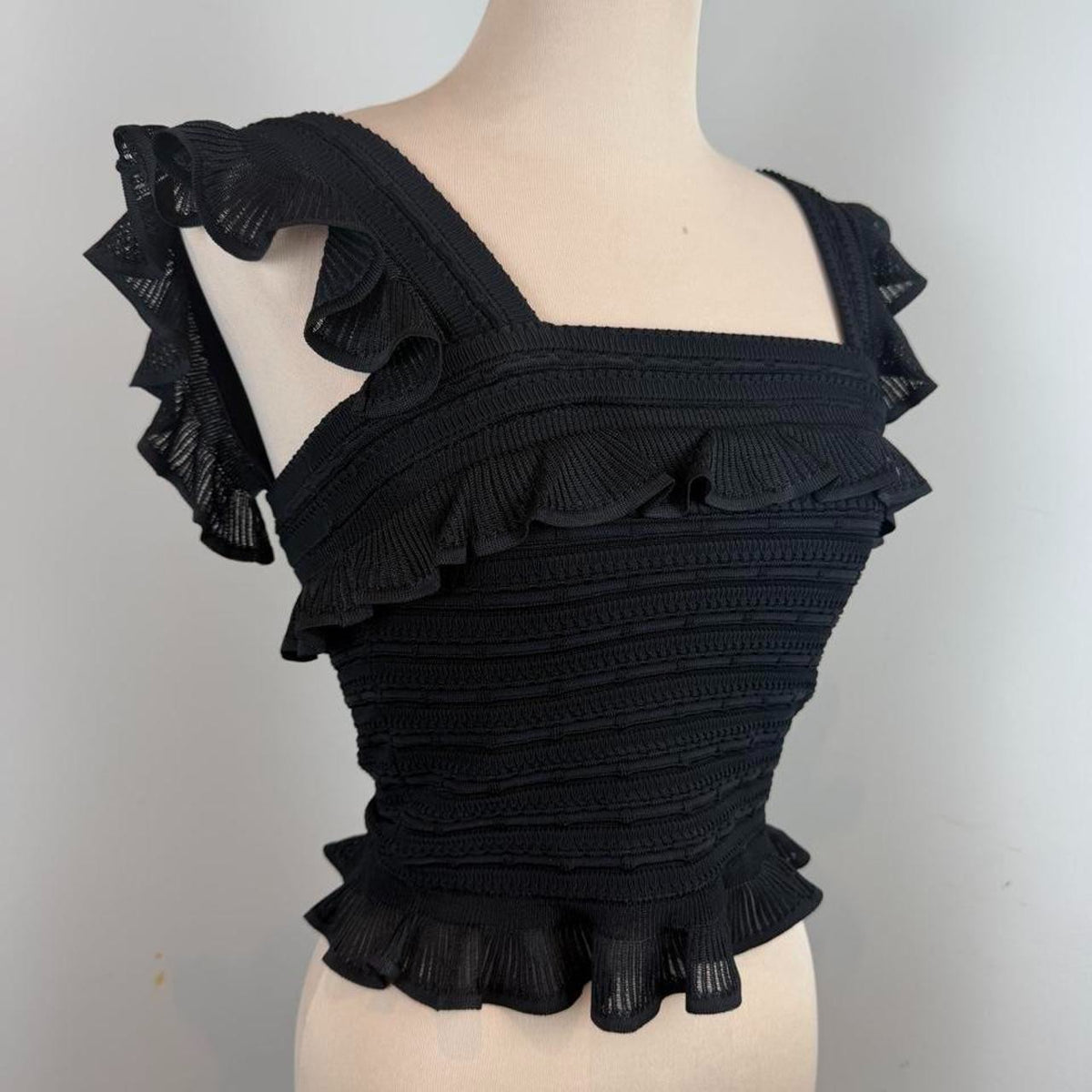 Zimmermann Crush Frilled Midi Skirt and Frilled Top in Black Resort 2025