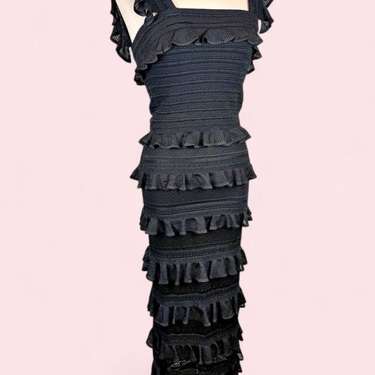 Zimmermann Crush Frilled Midi Skirt and Frilled Top in Black Resort 2025