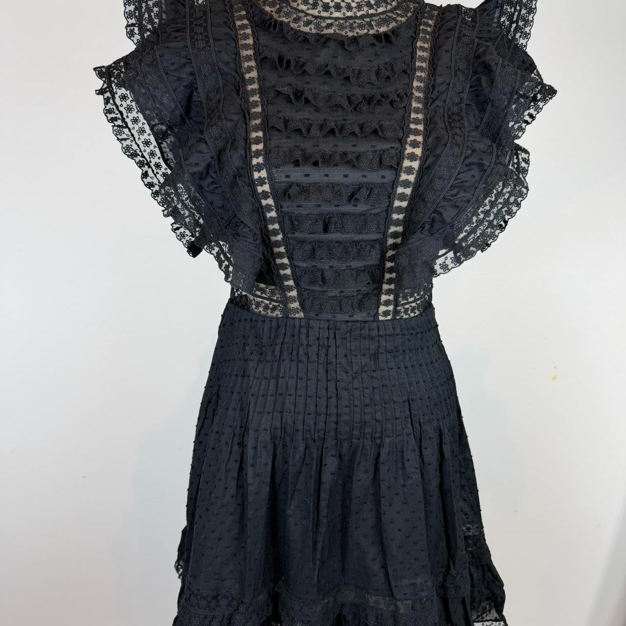 Zimmermann Juno Pintuck mini black lace dress Size 1 excellent