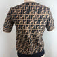 Fendi black and beige FF logo print knit top