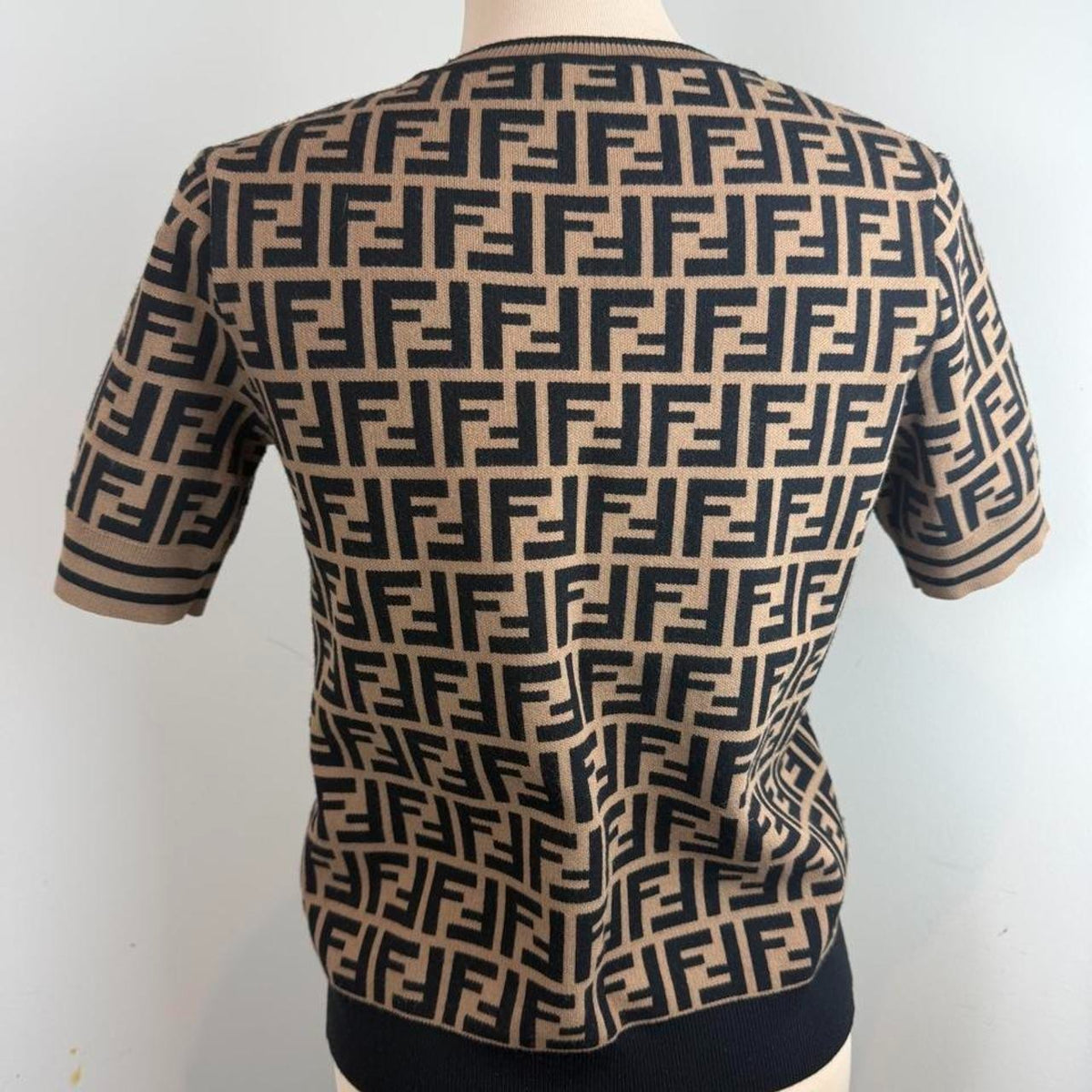 Fendi black and beige FF logo print knit top