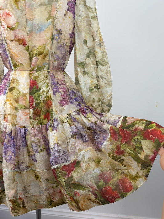 Zimmermann Sensory Flip Dress Size 3 AU 14 US 10 BNWT Silk Linen Floral Mini