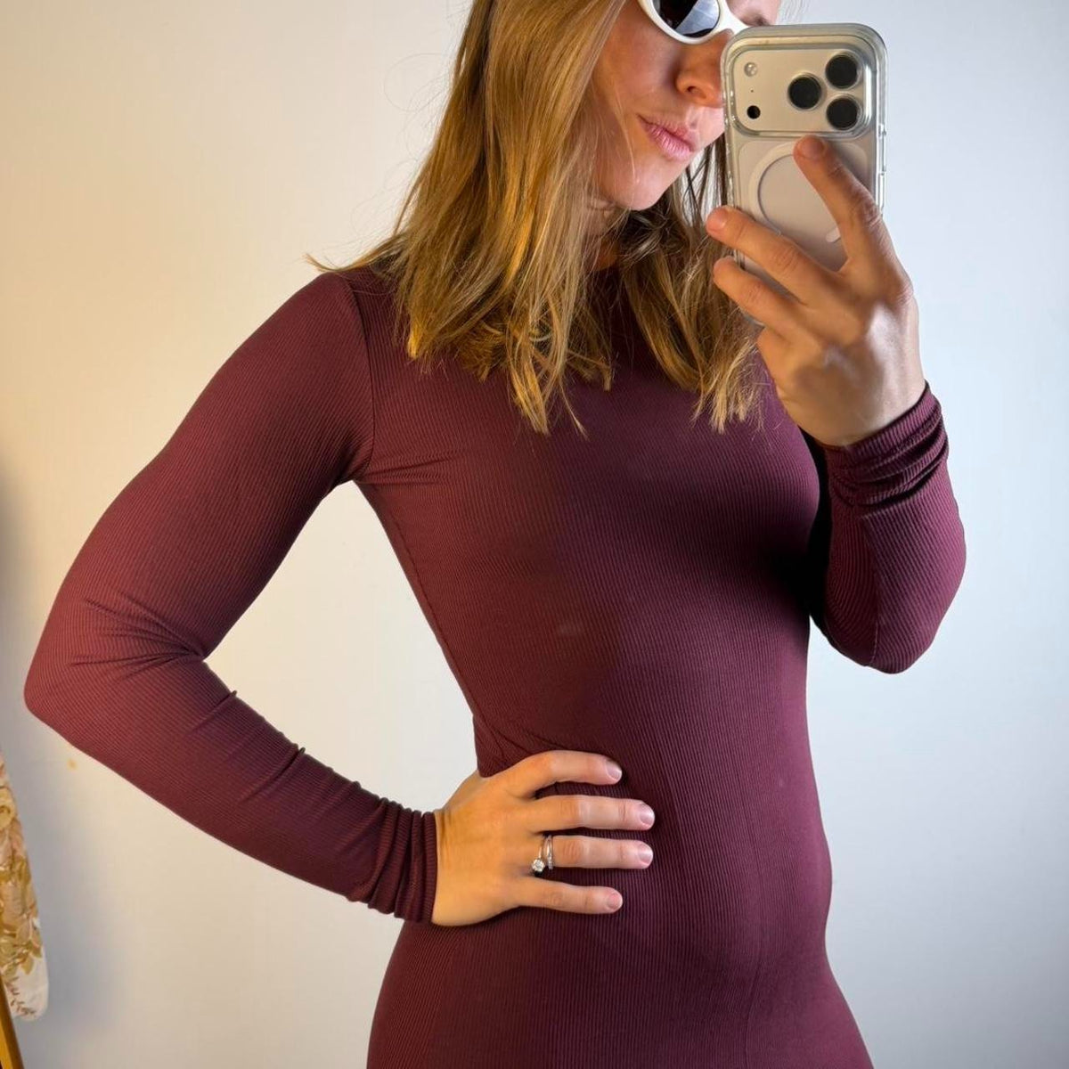 Skims burgundy long sleeve maxi dress burgundy size M