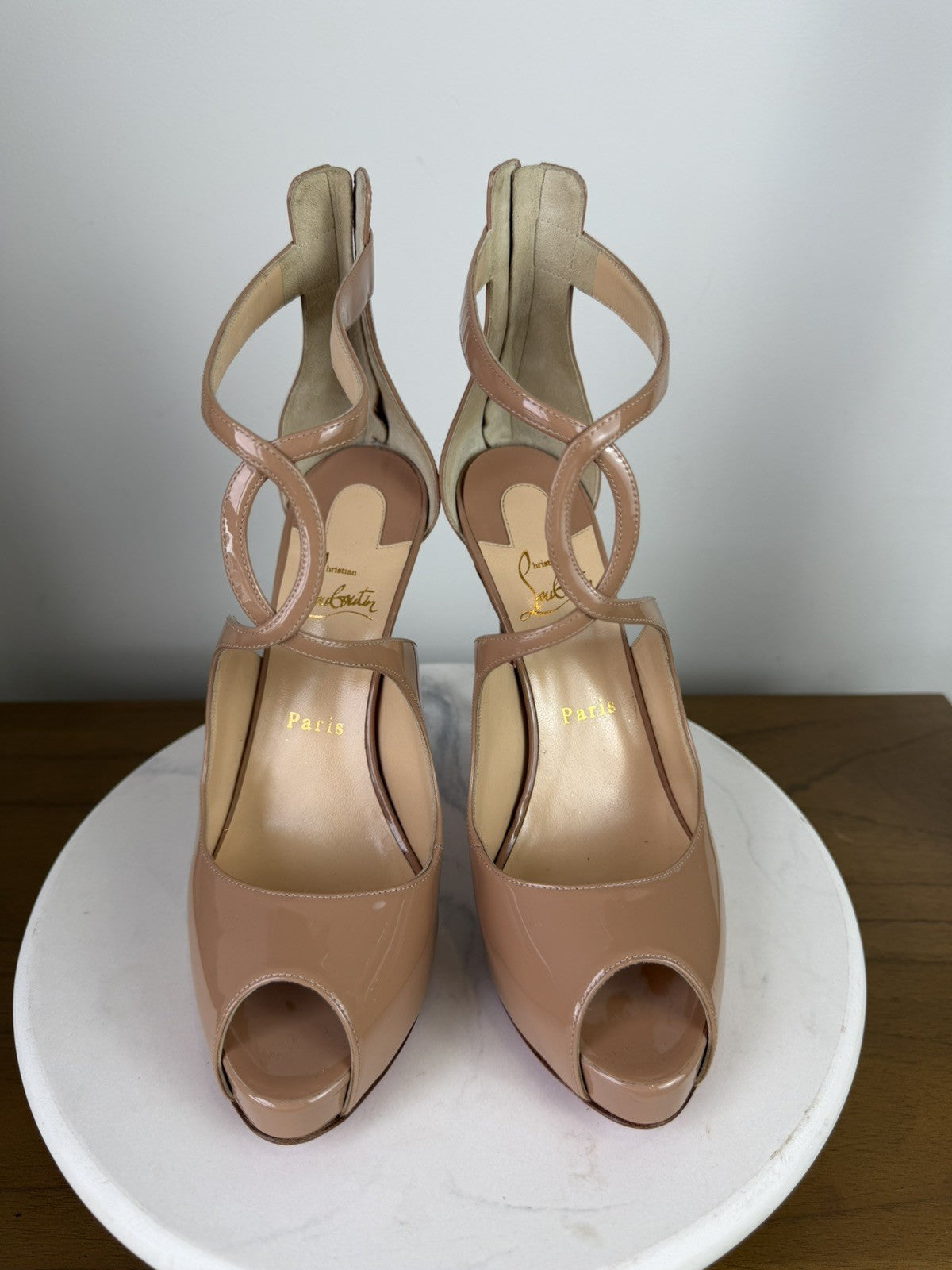 Christian Louboutin Caged Open-Toe Heeled Sandals Nude Patent – Excellent 39eu