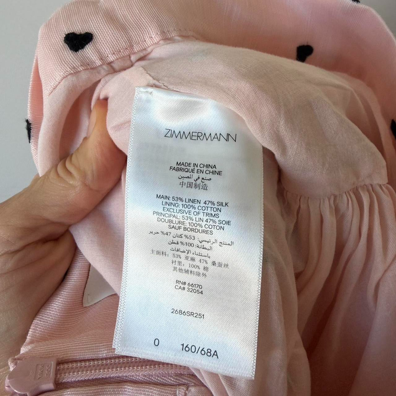 Zimmermann Crush pink heart print set blouse and set size 0/0P - 8 au/uk