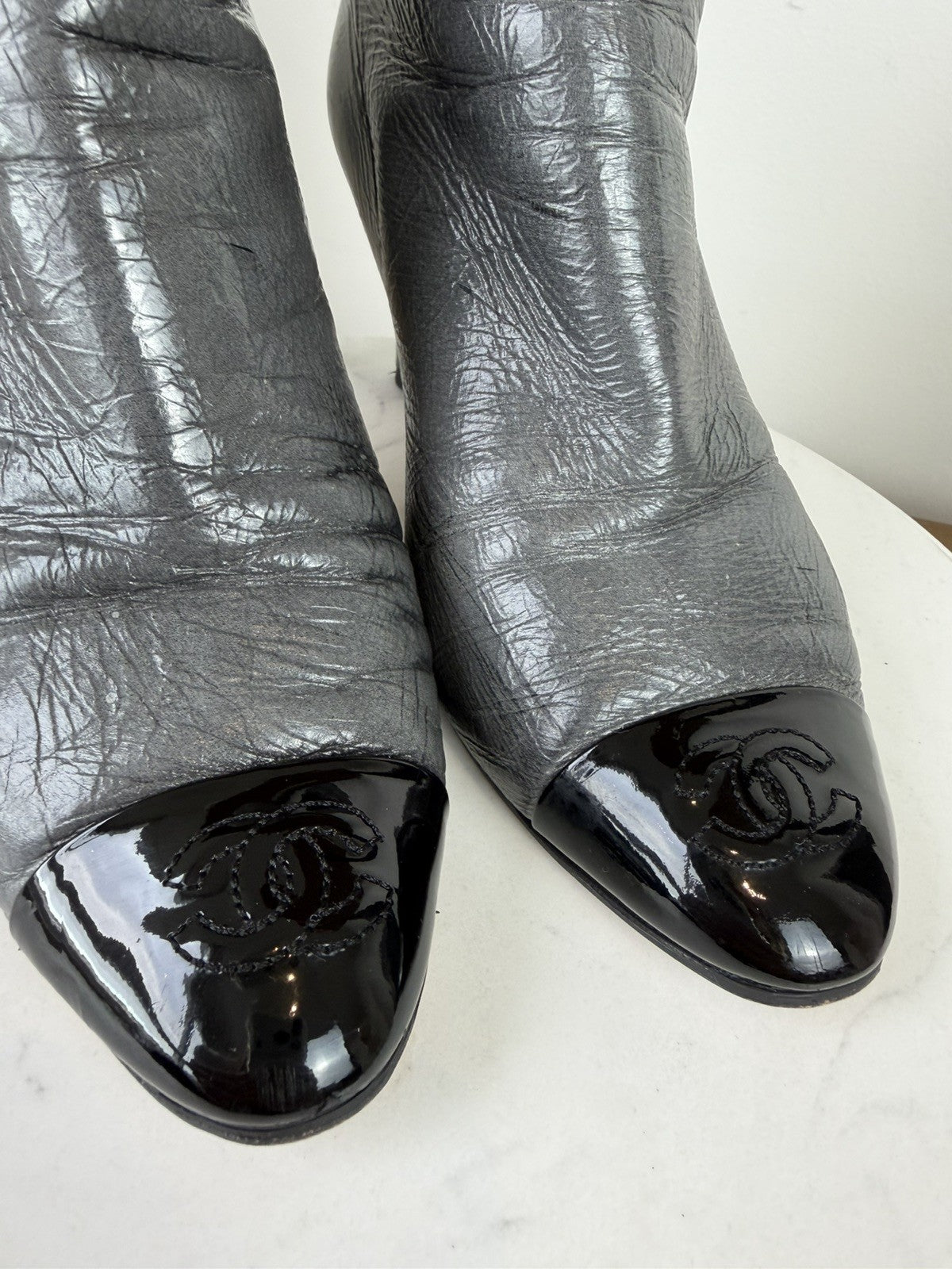 Chanel Ankle Boots Vintage Camelia Grey size 37