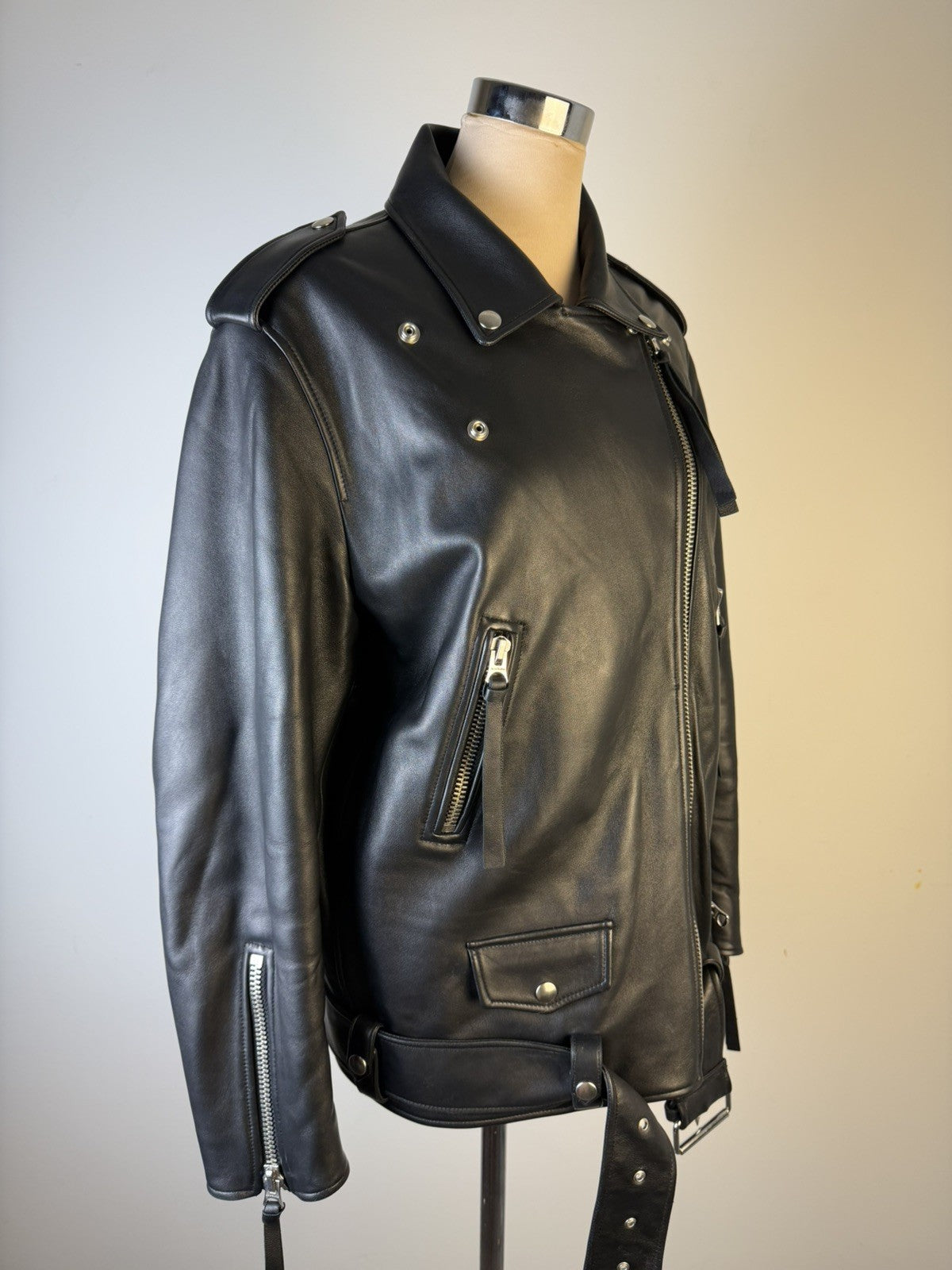 ACNE Studios Women Biker Lamb Leather Jacket Black Zip Long Sleeve Size 36