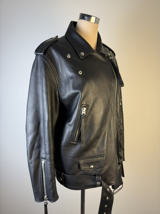 ACNE Studios Women Biker Lamb Leather Jacket Black Zip Long Sleeve Size 36