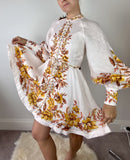 ZIMMERMANN Vacay Beaded Belted Floral-Print Linen Mini Dress Size 1 AU 10 US 4