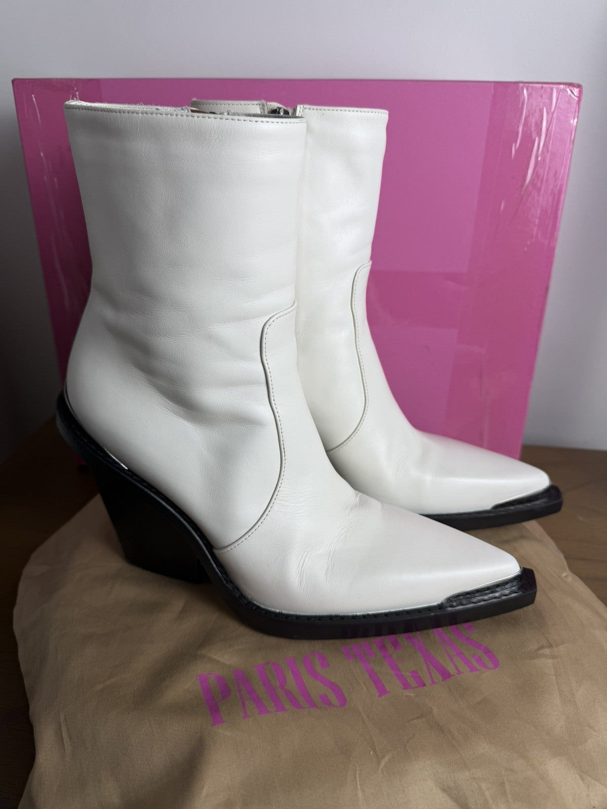 Paris Texas White Leather Nina Wedge Boots  Size 38
