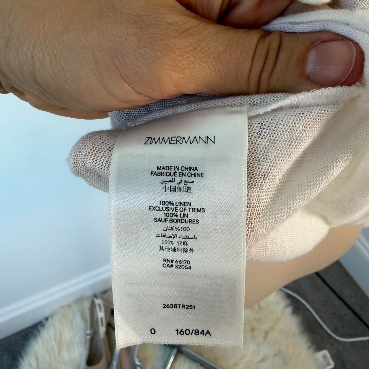 Zimmermann Crush linen tee white top with pearl collar Size 0