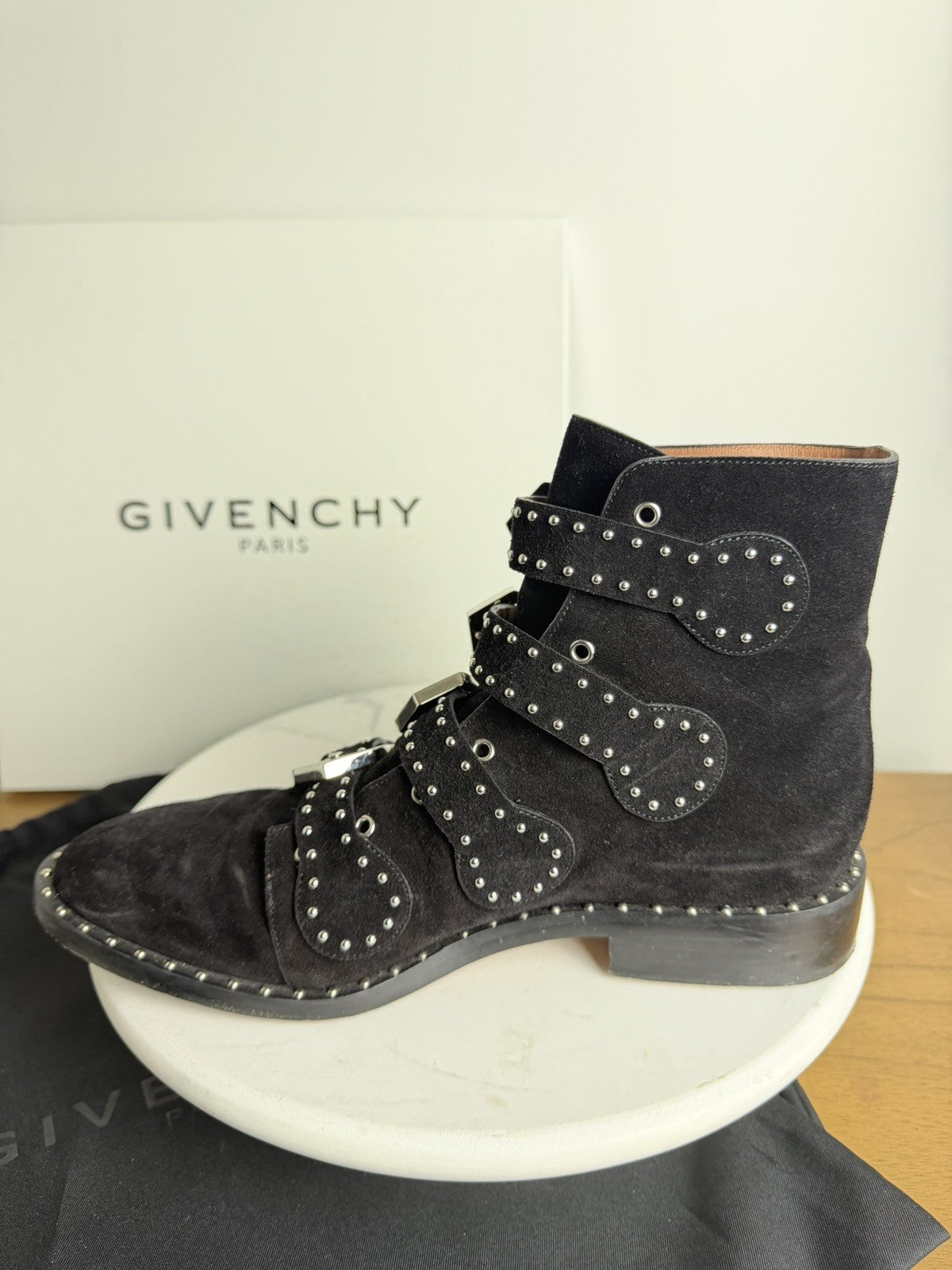 Givenchy "Elegant" Studded Multi-Buckle Ankle Boots Size 38