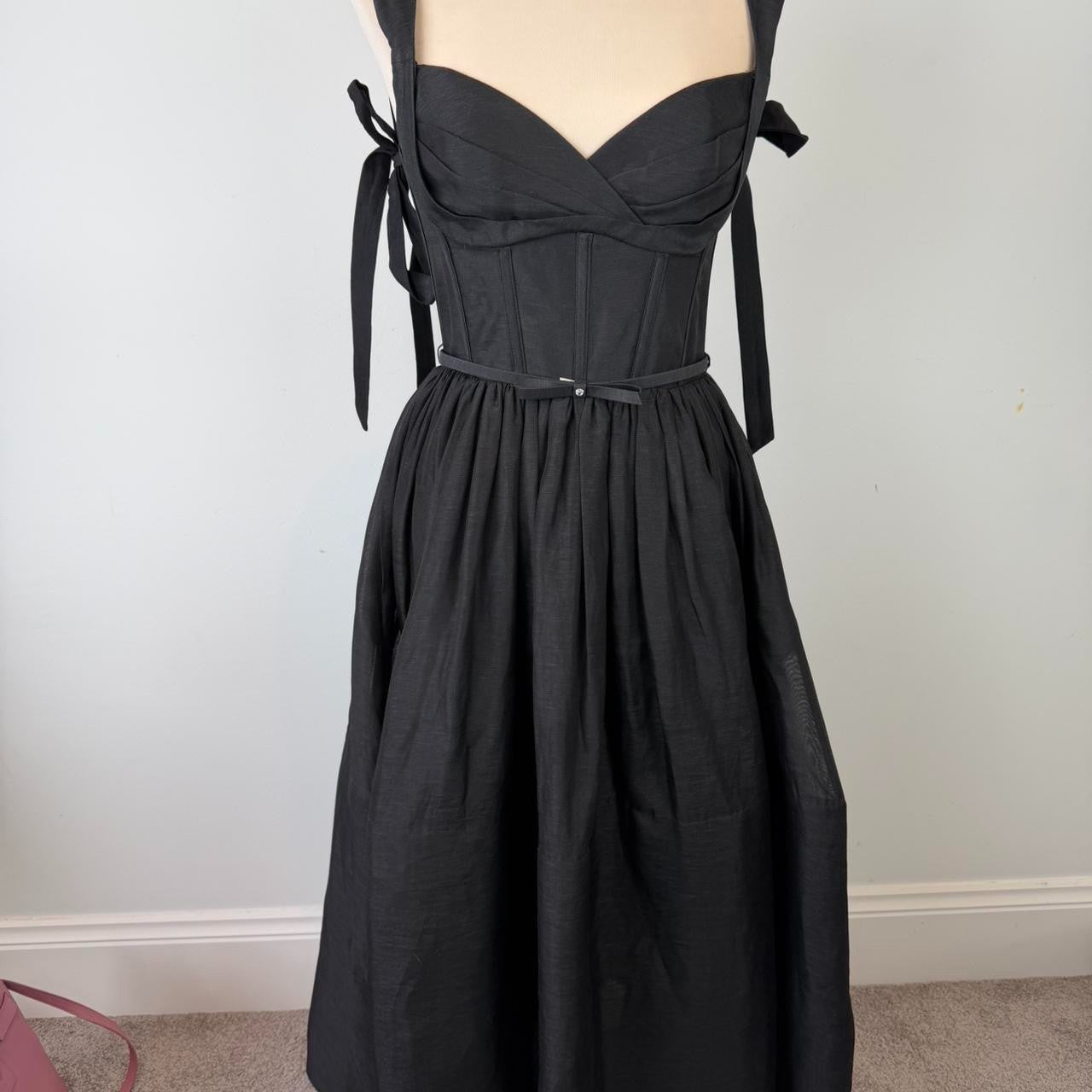Zimmermann Crush Picnic Midi Black Dress Size 0 / 6-8 au
