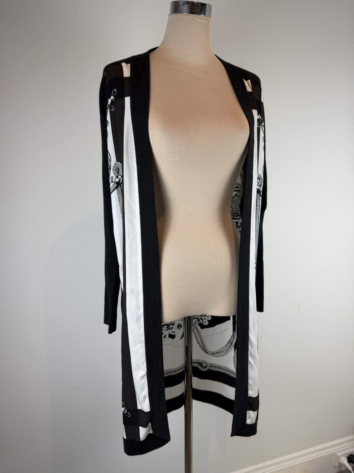 Hermès Silk-Panel Knit Long Cardigan – "Brandebourgs" Motif Size small