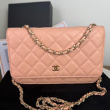 Chanel WOC pink quilted leather wallet with gold hardware #luxury #designer