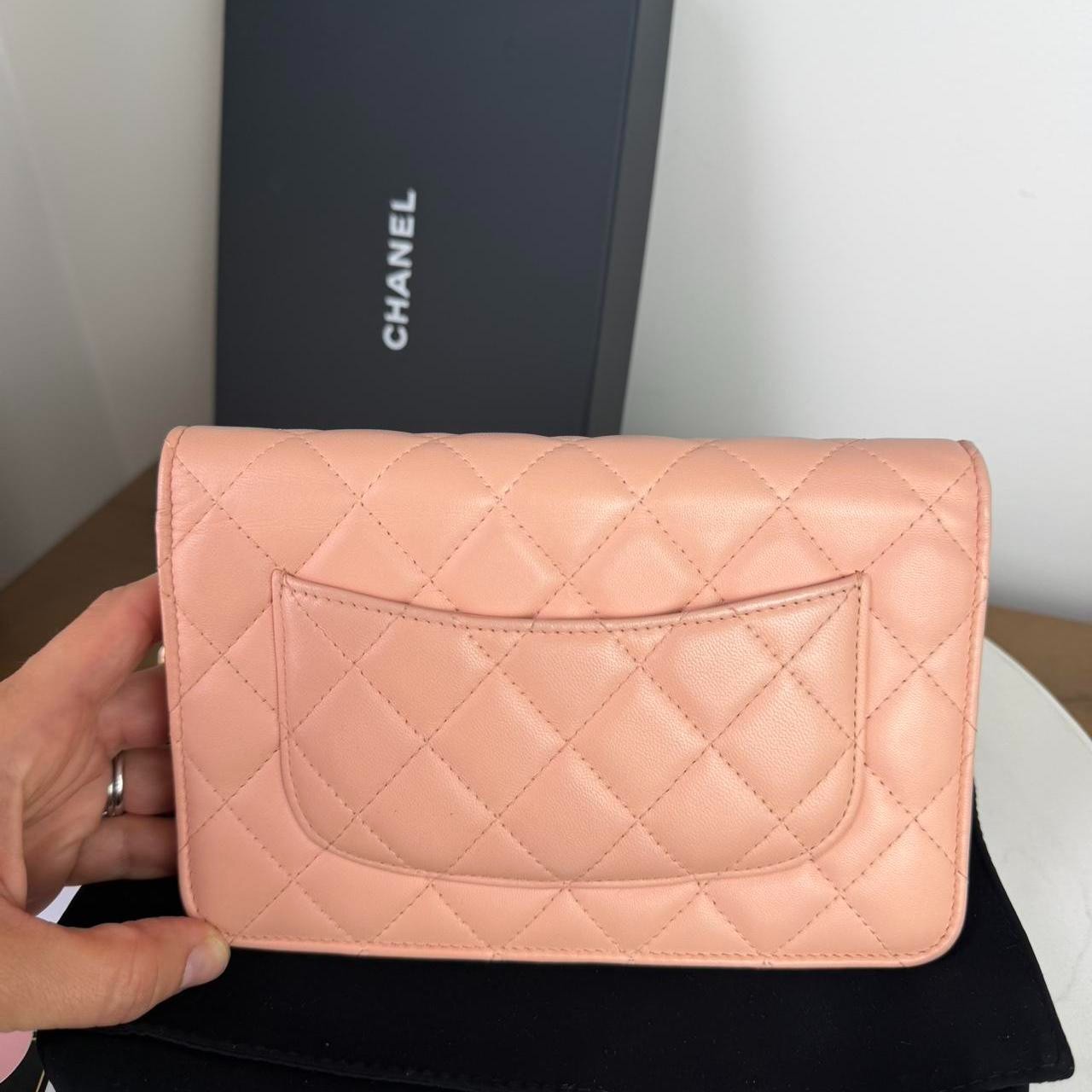 Chanel WOC pink quilted leather wallet with gold hardware #luxury #designer