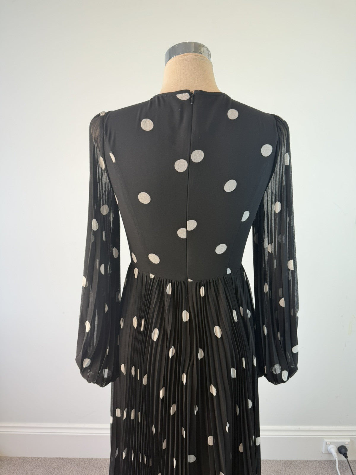 Zimmermann Dress Size 0 AU 6-8 US 2-5 Sunray Midi Pleated Polkadot Black Elegant