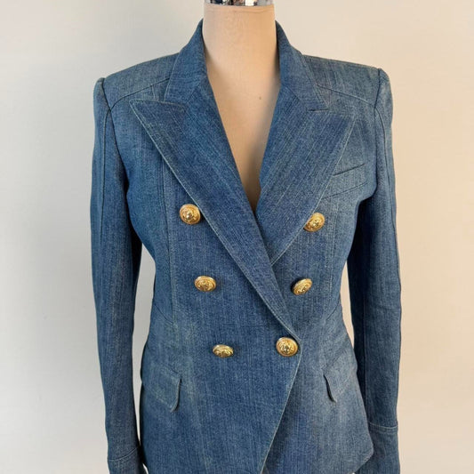 Authentic Balmain  Blue denim blazer with gold buttons Size 40