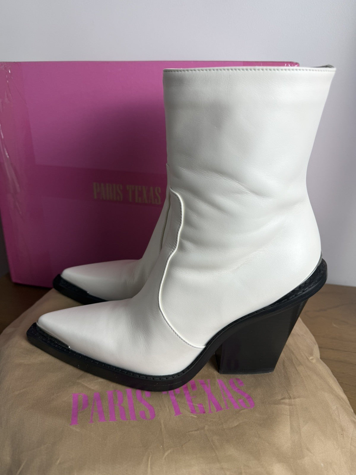 Paris Texas White Leather Nina Wedge Boots  Size 38