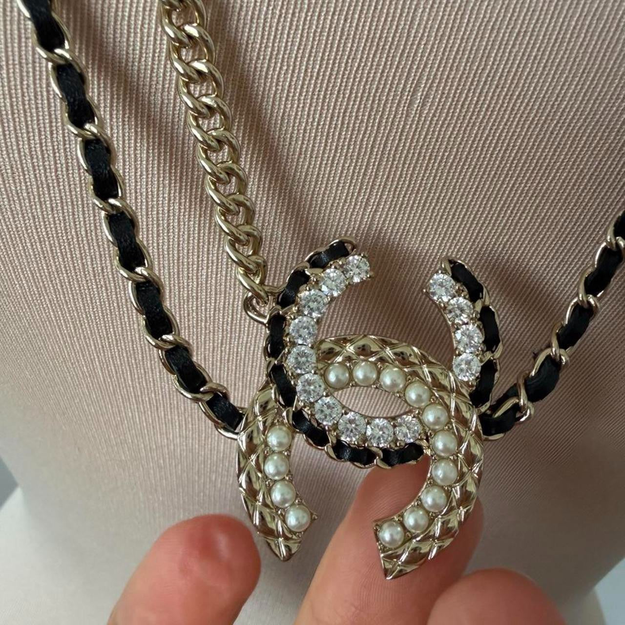 Chanel Chain Belt or Long Necklace with Gold Chain and Black Beads