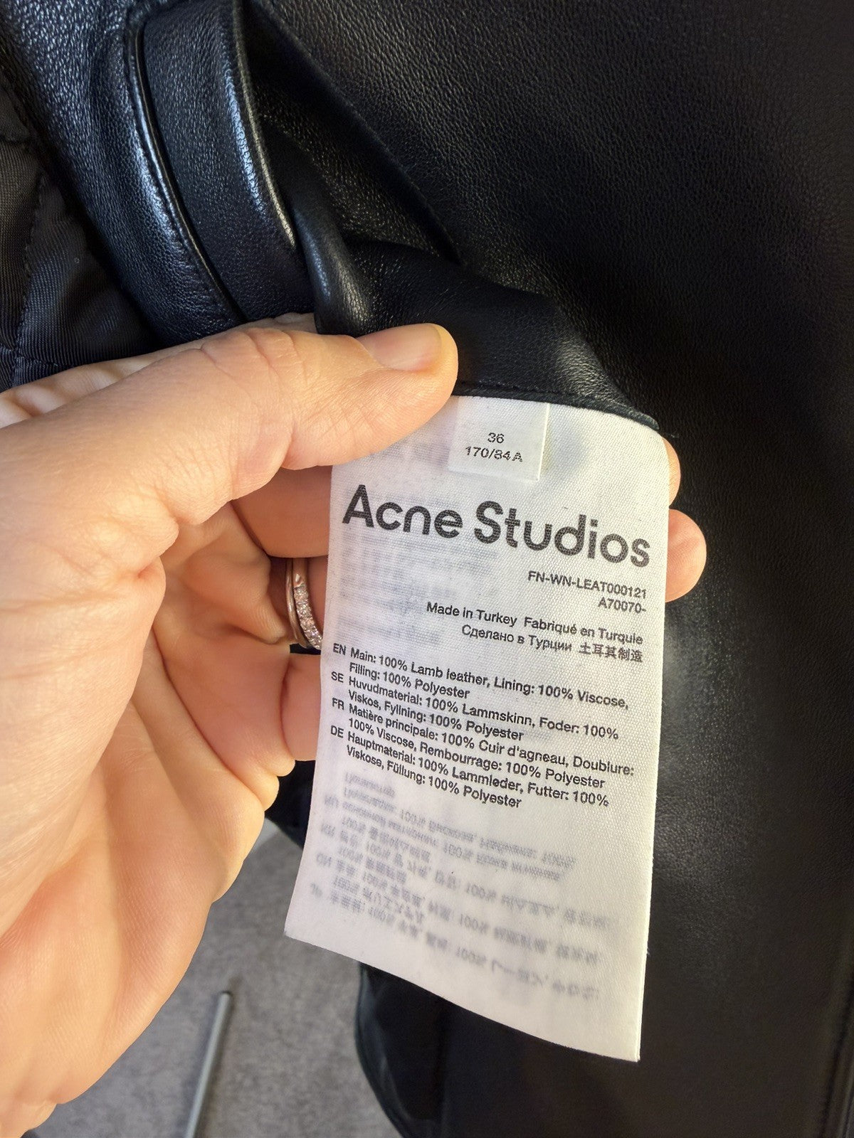 ACNE Studios Women Biker Lamb Leather Jacket Black Zip Long Sleeve Size 36