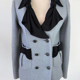 Authentic Chanel Gray wool blend blazer with black bow detail, size 38