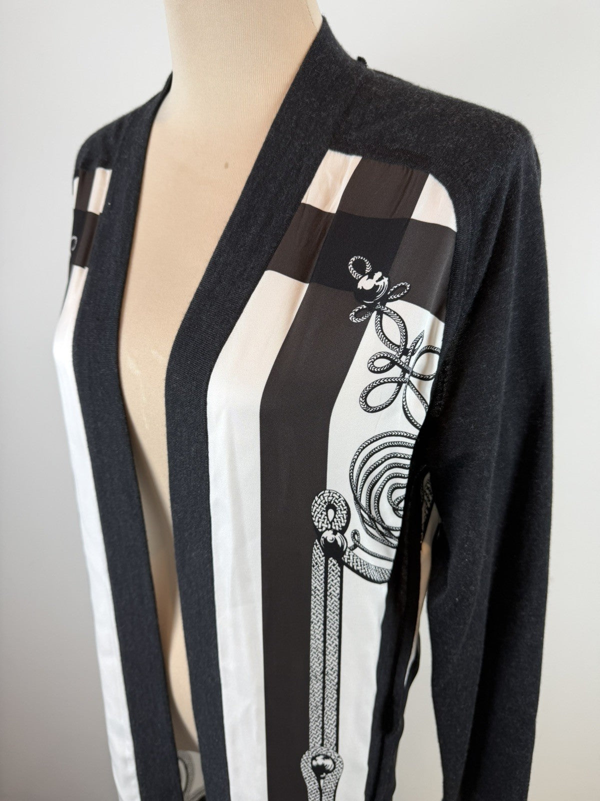 Hermès Silk-Panel Knit Long Cardigan – "Brandebourgs" Motif Size small