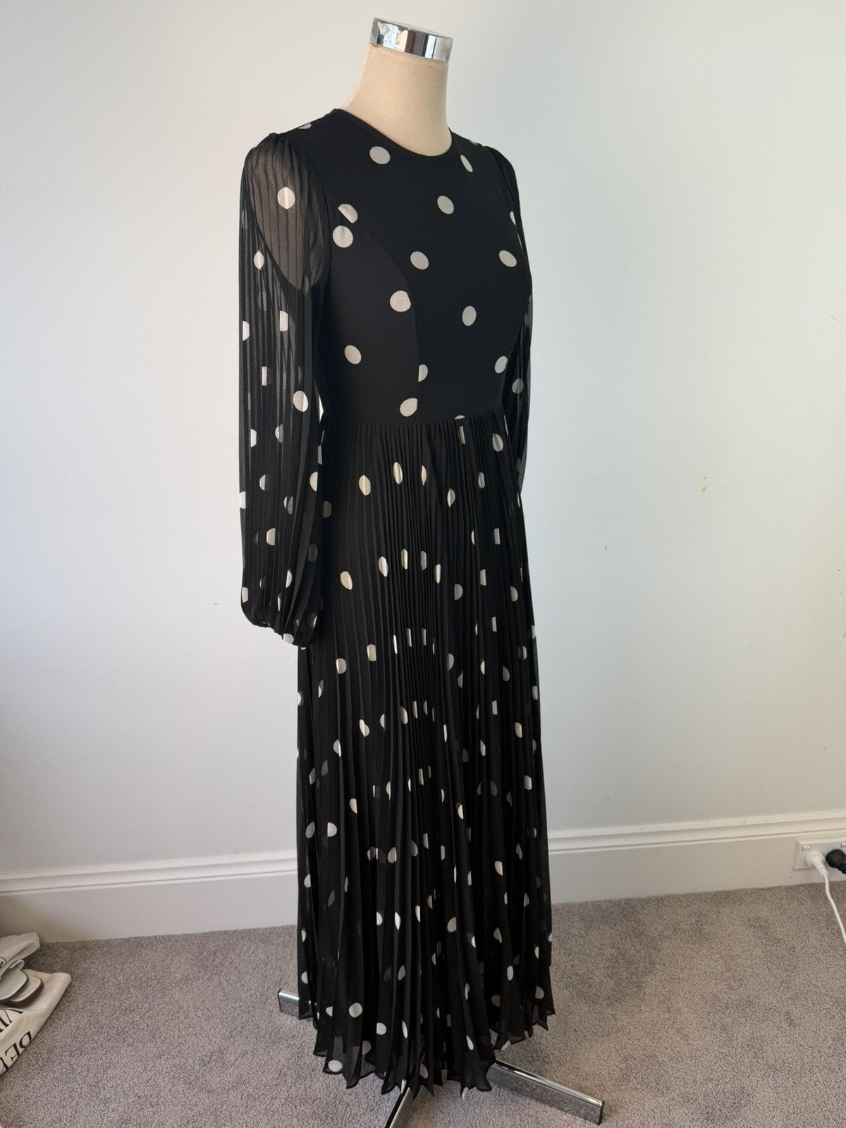 Zimmermann Dress Size 0 AU 6-8 US 2-5 Sunray Midi Pleated Polkadot Black Elegant