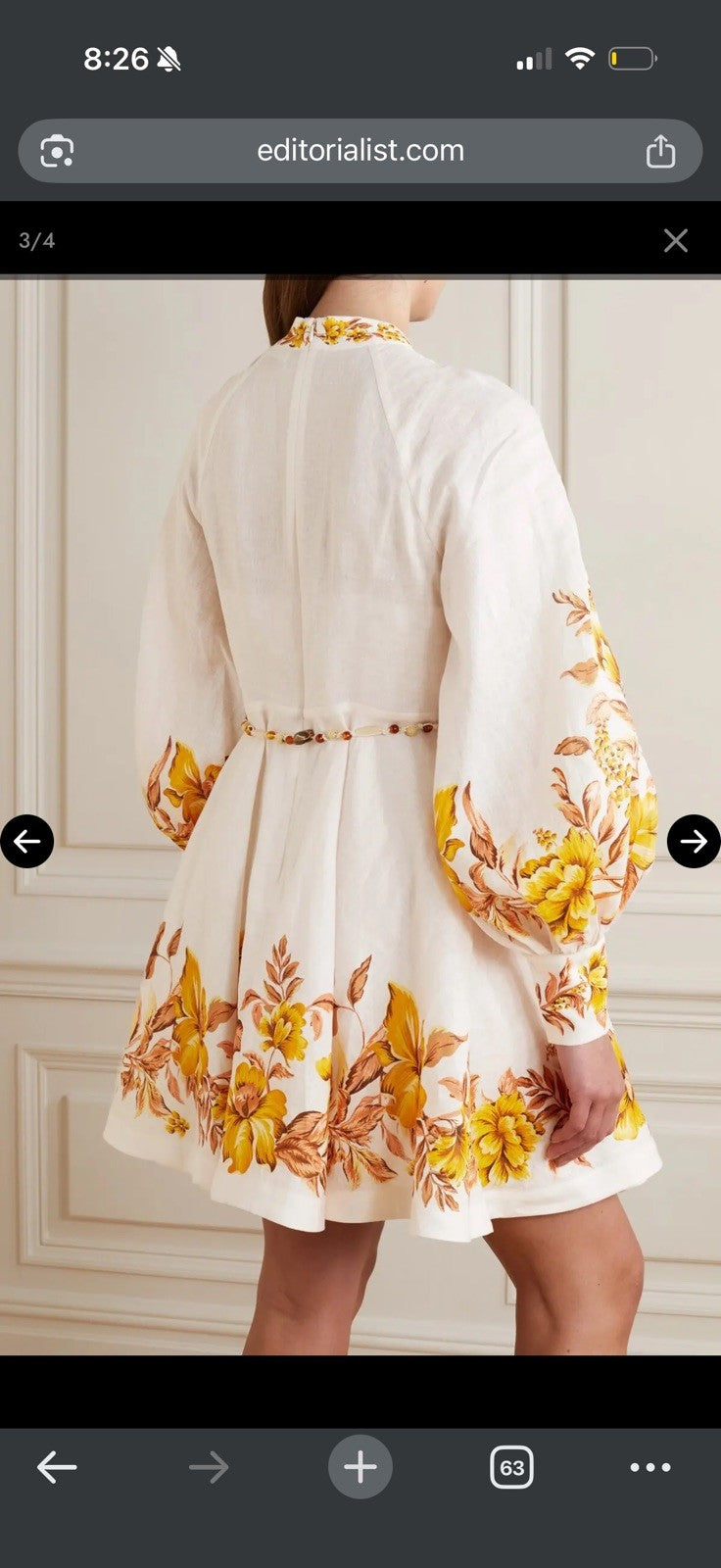 ZIMMERMANN Vacay Beaded Belted Floral-Print Linen Mini Dress Size 1 AU 10 US 4