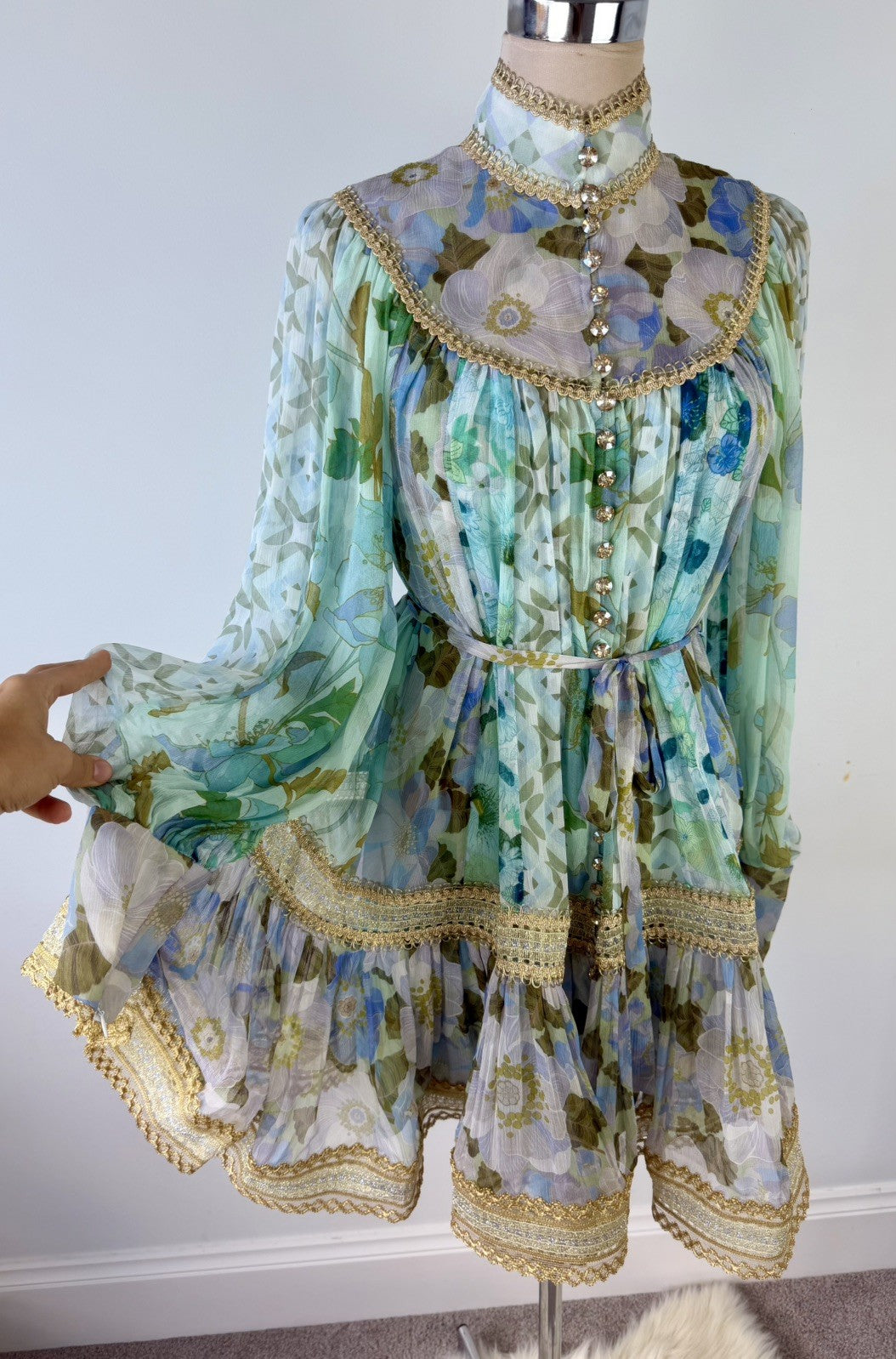Zimmerman Rhythm Trimmed Billow Mini Dress Size 1 Aus 10 US 6 With Slip