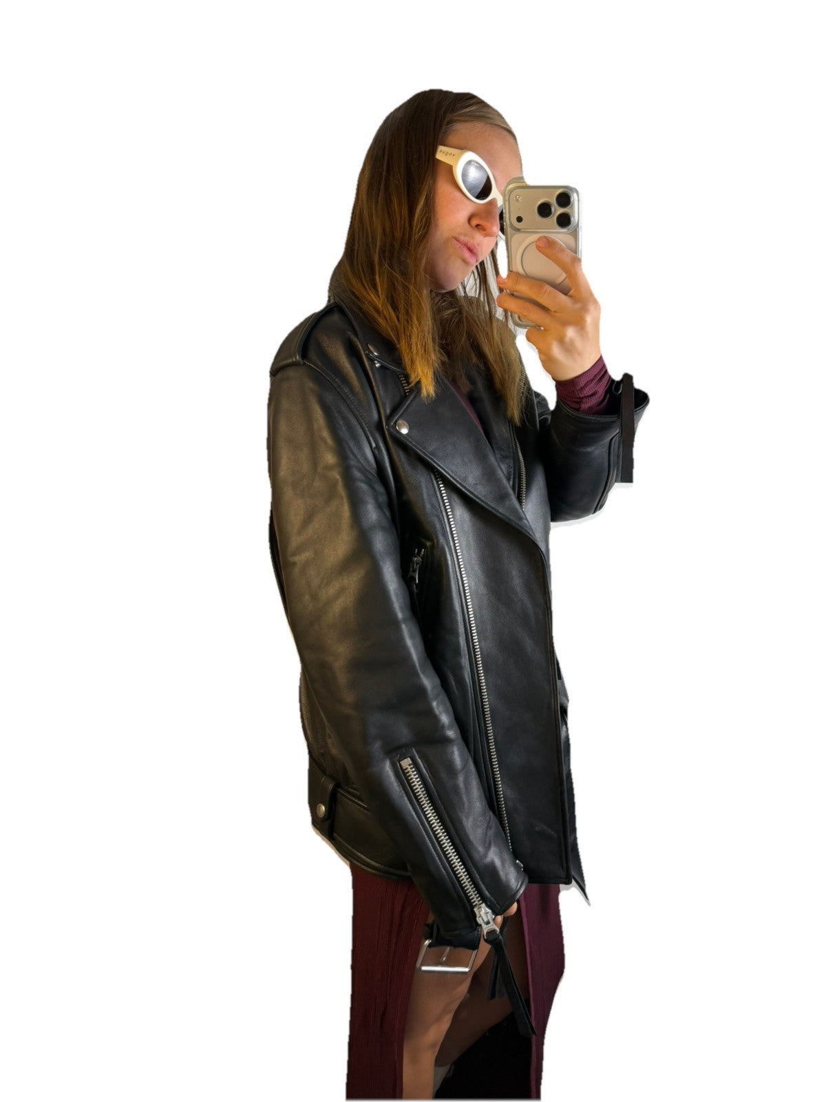 ACNE Studios Women Biker Lamb Leather Jacket Black Zip Long Sleeve Size 36