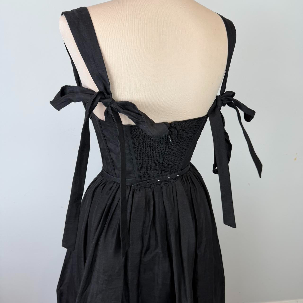 Zimmermann Crush Picnic Midi Black Dress Size 0 / 6-8 au