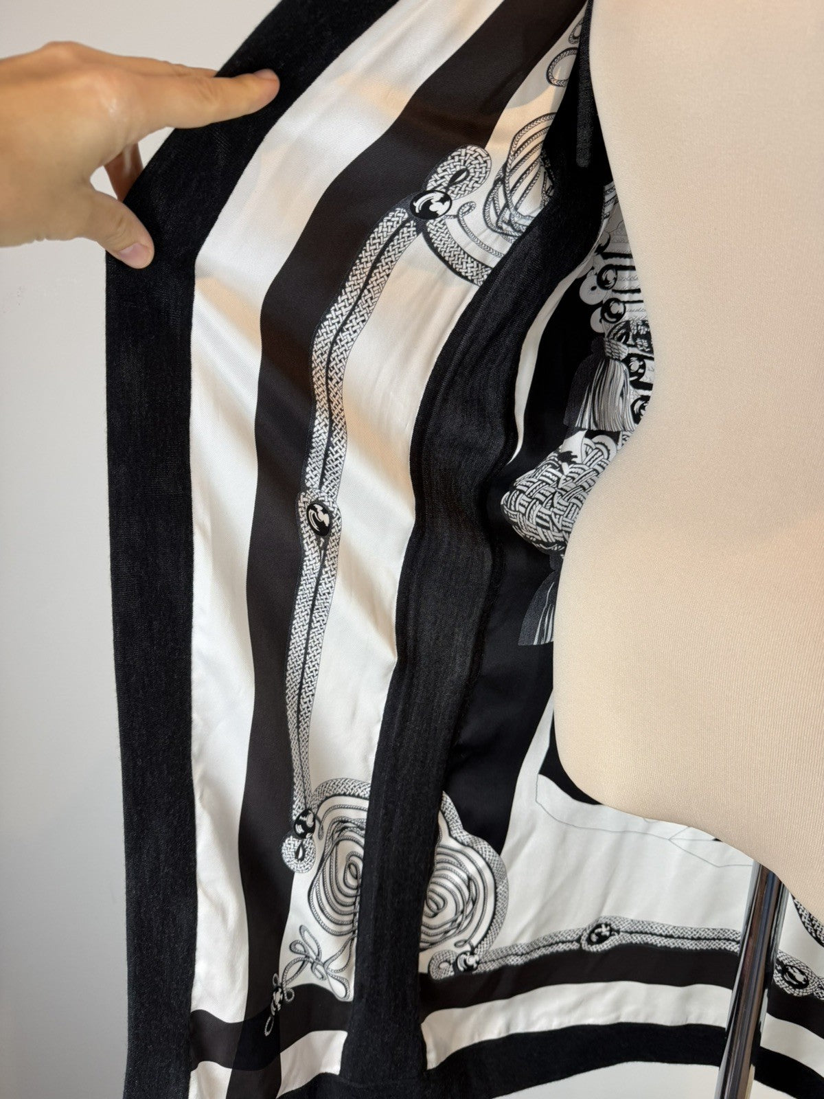 Hermès Silk-Panel Knit Long Cardigan – "Brandebourgs" Motif Size small