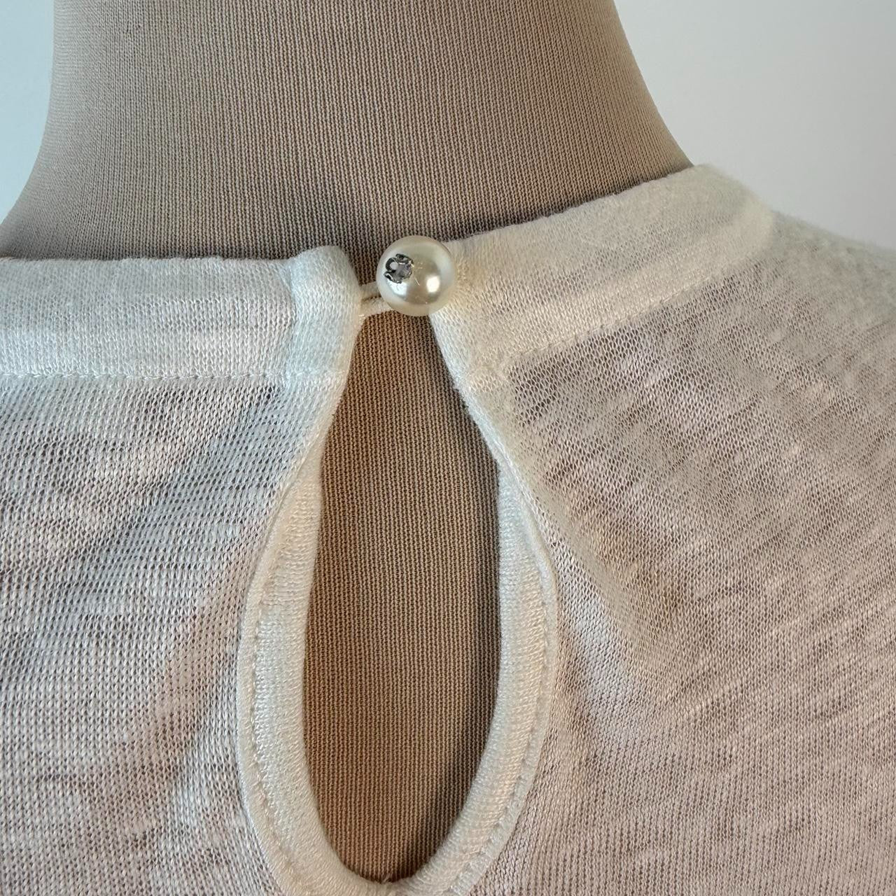 Zimmermann Crush linen tee white top with pearl collar Size 0