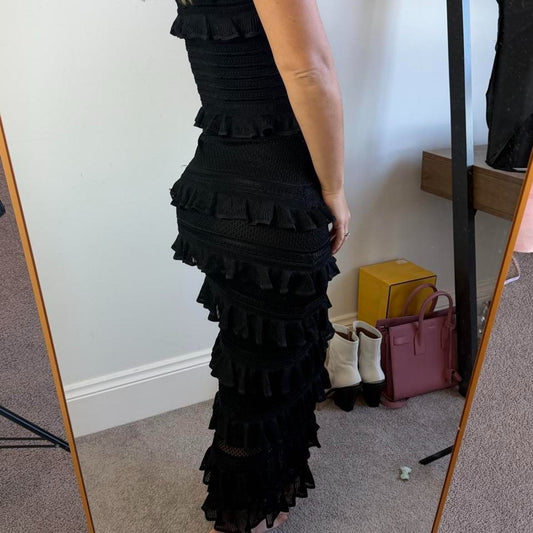 Zimmermann Crush Frilled Midi Skirt and Frilled Top in Black Resort 2025