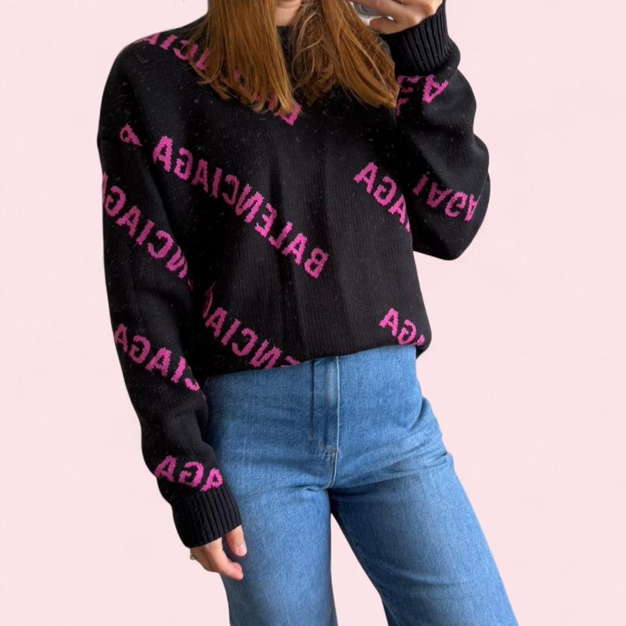 Balenciaga black sweater with pink 'BALENCIAGA'