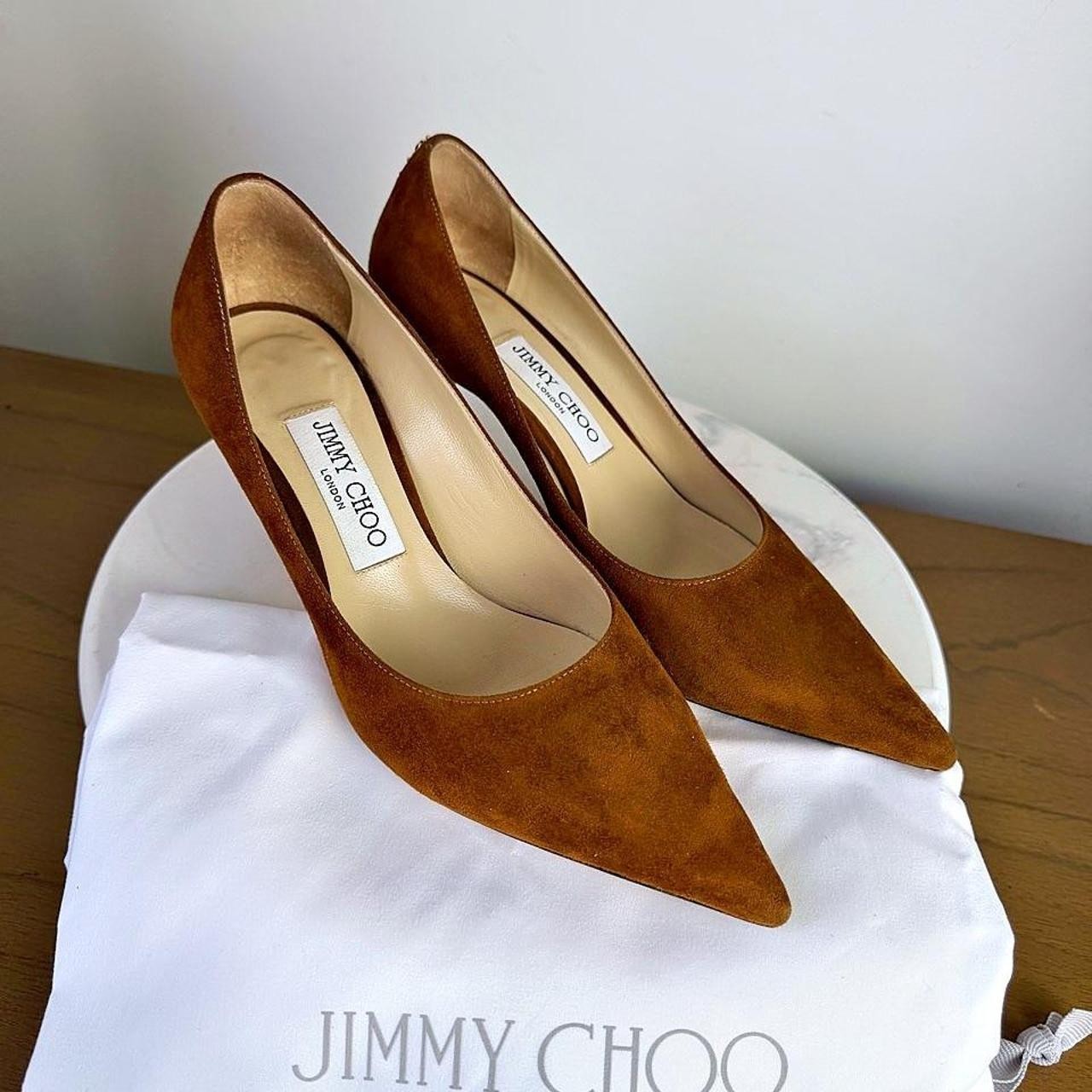 Jimmy Choo Romy brown suede pointed toe pumps size 38