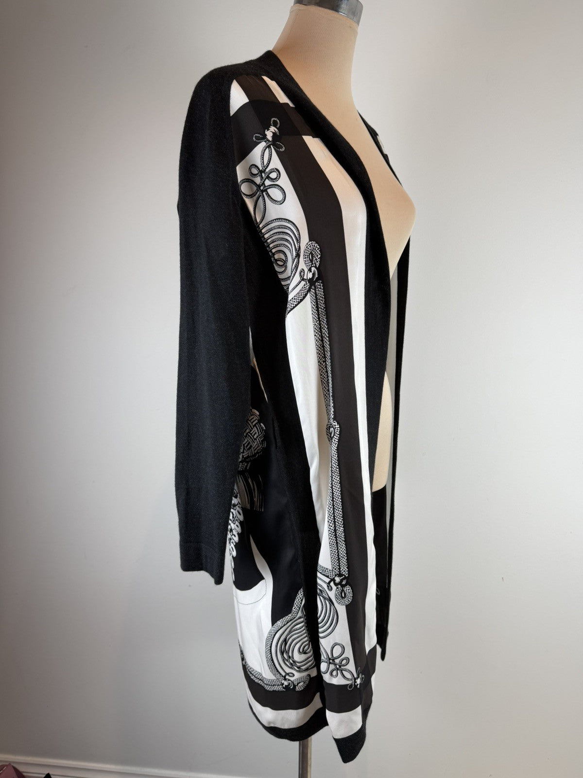 Hermès Silk-Panel Knit Long Cardigan – "Brandebourgs" Motif Size small